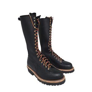 Hoffman Men's 16" Pole Climber Boots *Made In USA* Black Leather Size 12B